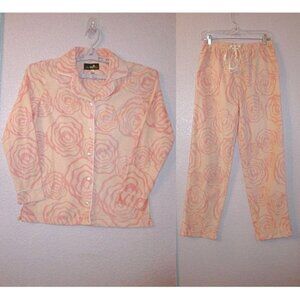 Joan Bayce Fleece Pajamas Size S Top & Pants Pockets 2 Piece Roses Cozy Soft